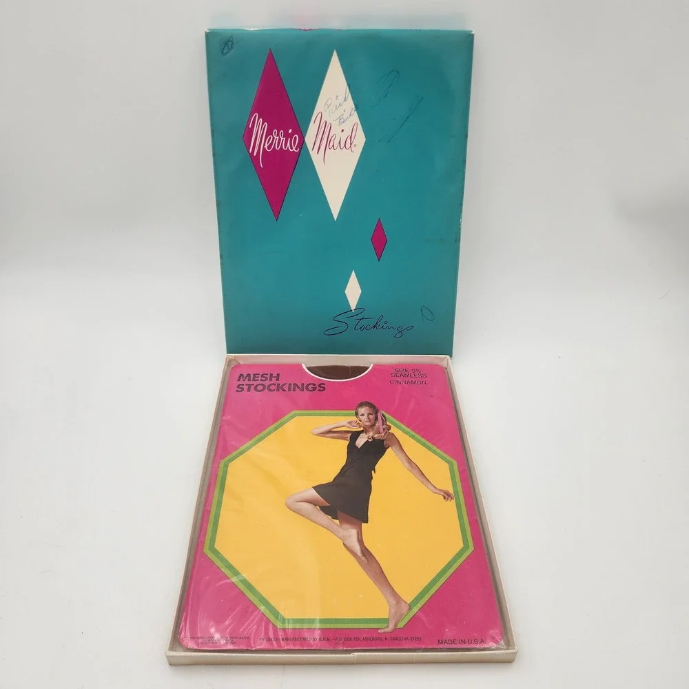 Vintage Merrie Maid Patricia‎ Mesh Stockings Cinnamon Brown 15 Denier Size 9.5